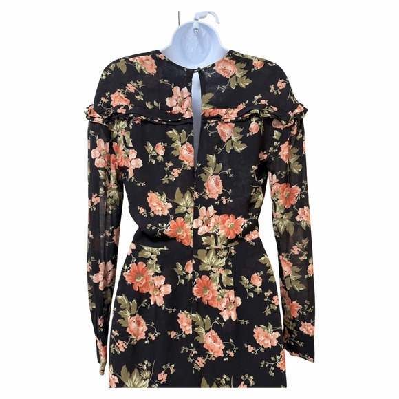 Reformation Elodie Floral Ruffle Faux Wrap Mini Dress Size 0 Black Dark Cottage - Picture 3 of 9